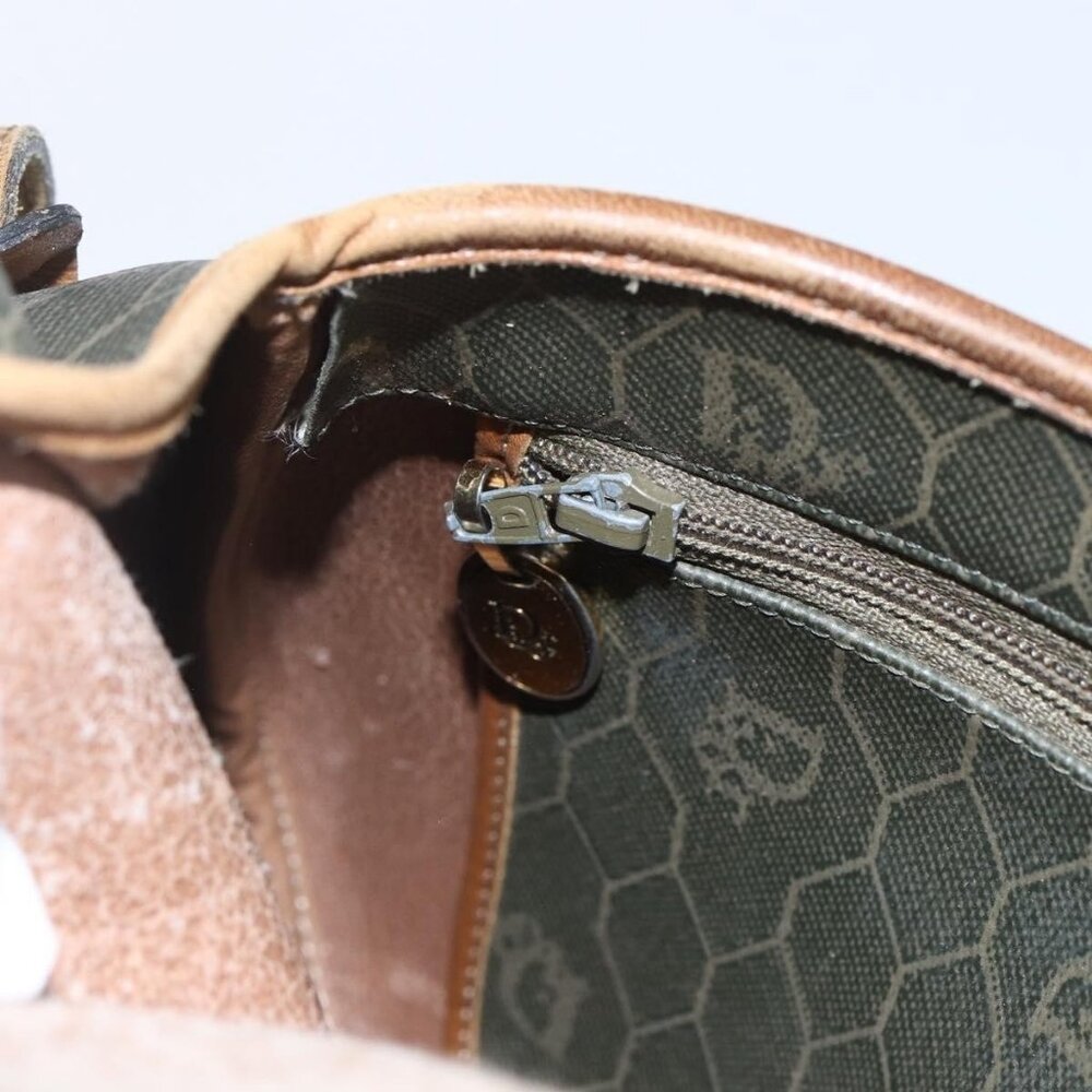 Authentic Christian Dior Honeycomb Canvas Shoulder Bag PVC Gold Khaki - Picture 3 of 16